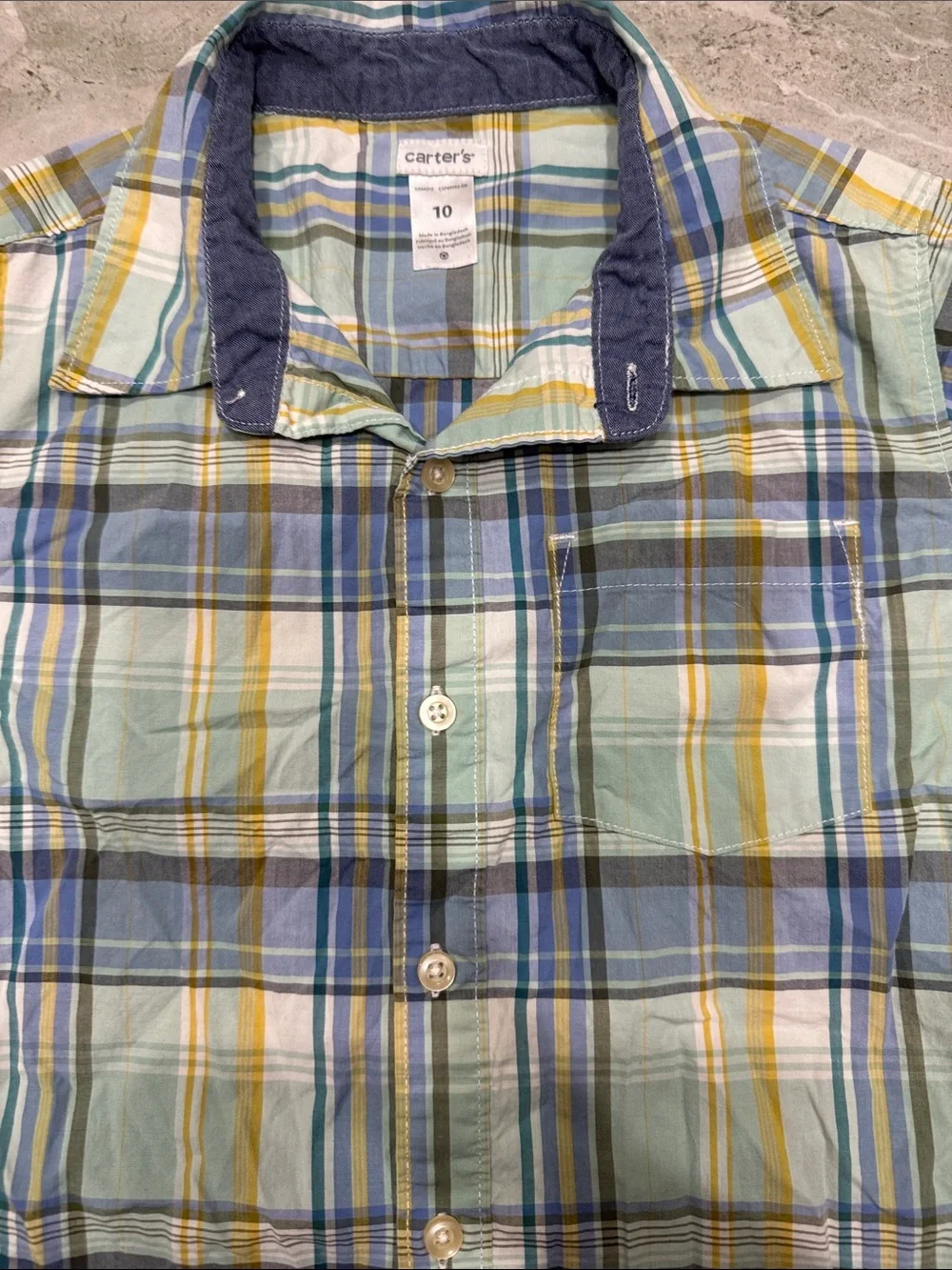 Carter's Plaid Short-Sleeve Button-Down Shirt - Blue, Green, Yellow